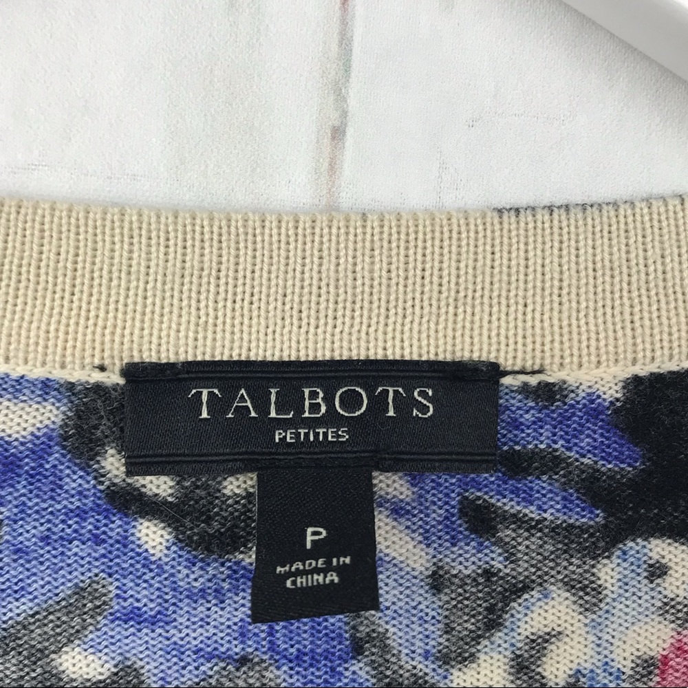 Talbots Black Pink Floral Cardigan Button Up Sweater Petite Women Sz P - Picture 3 of 4